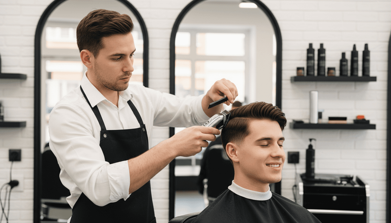 Professional barber providing quality haircut service in modern barbershop setting