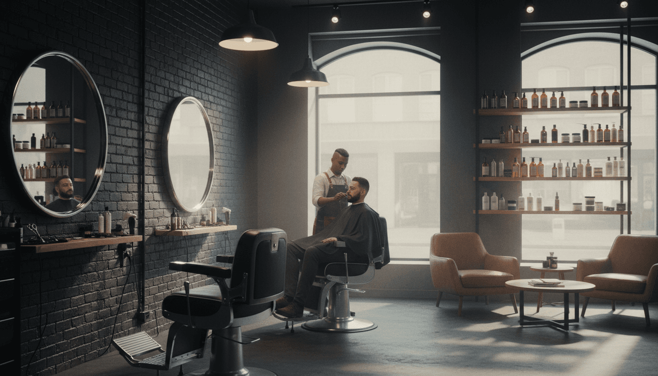 Professional barber cutting client's hair in a welcoming barbershop setting